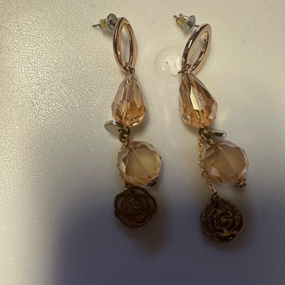 Chic Gold and Tan Dangle Earrings - Picture 2 of 2